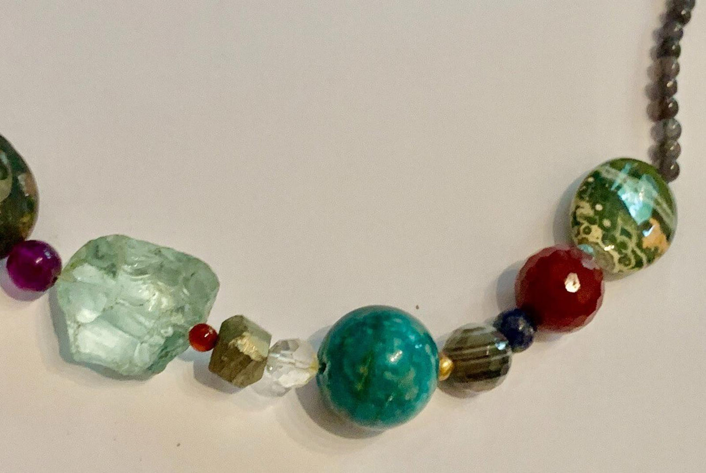 Necklace Lapis, Ocean Jasper, Fluorite, Ruby,  Amazonite, Silver