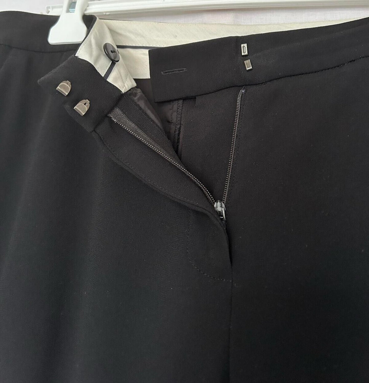 WINSER LONDON Trousers 18 Black Satin Back Crepe Wide Leg Flat Front Style