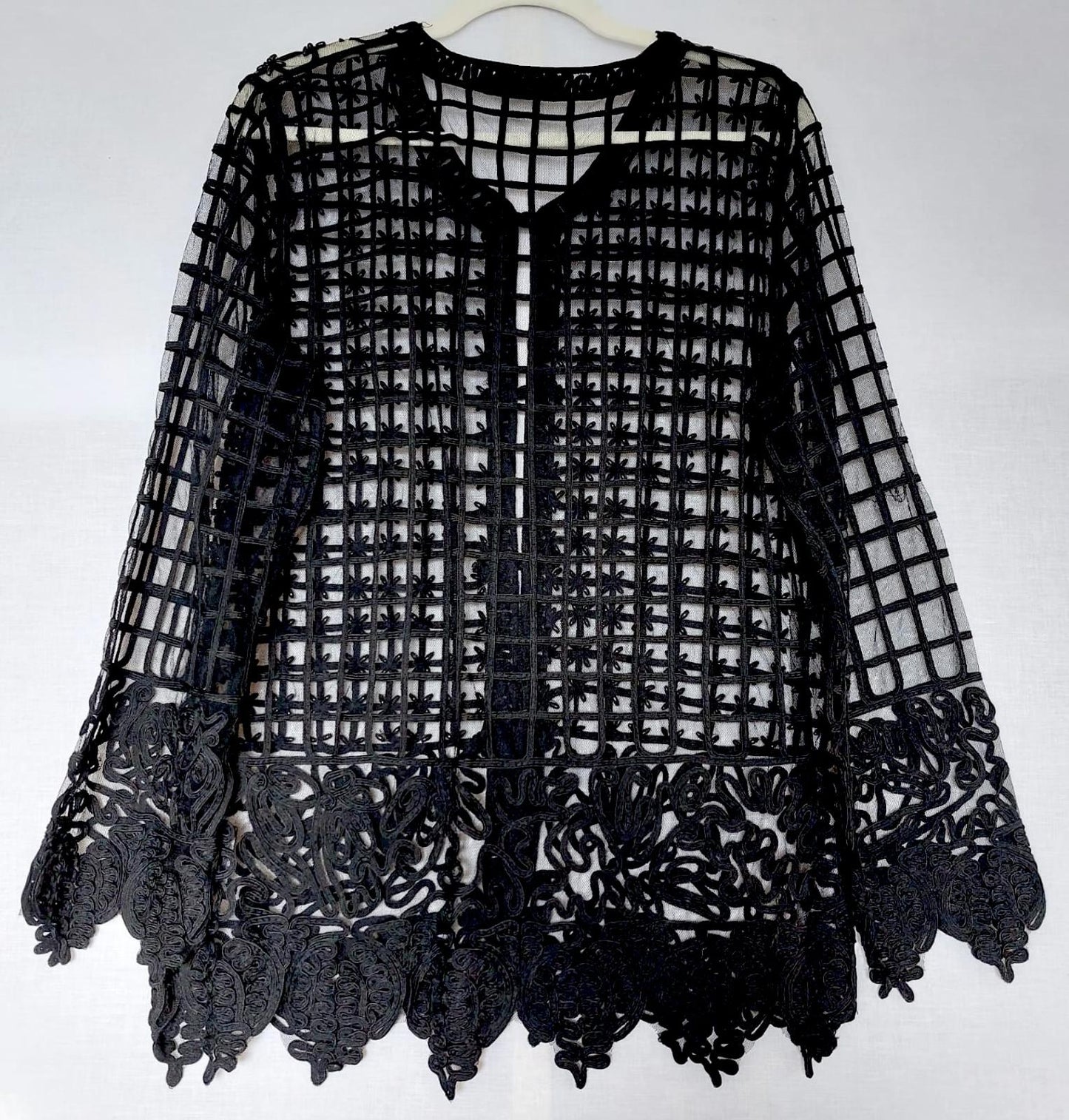 Evening Jacket Top Medium Black Beaded Embroidered Appliqué Stunning