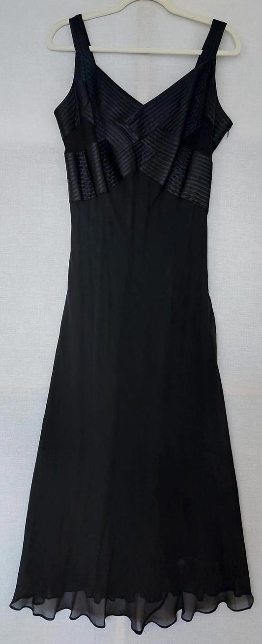 WINDSMOOR Evening Dress 12 Black 100% Silk Mid Length Lined