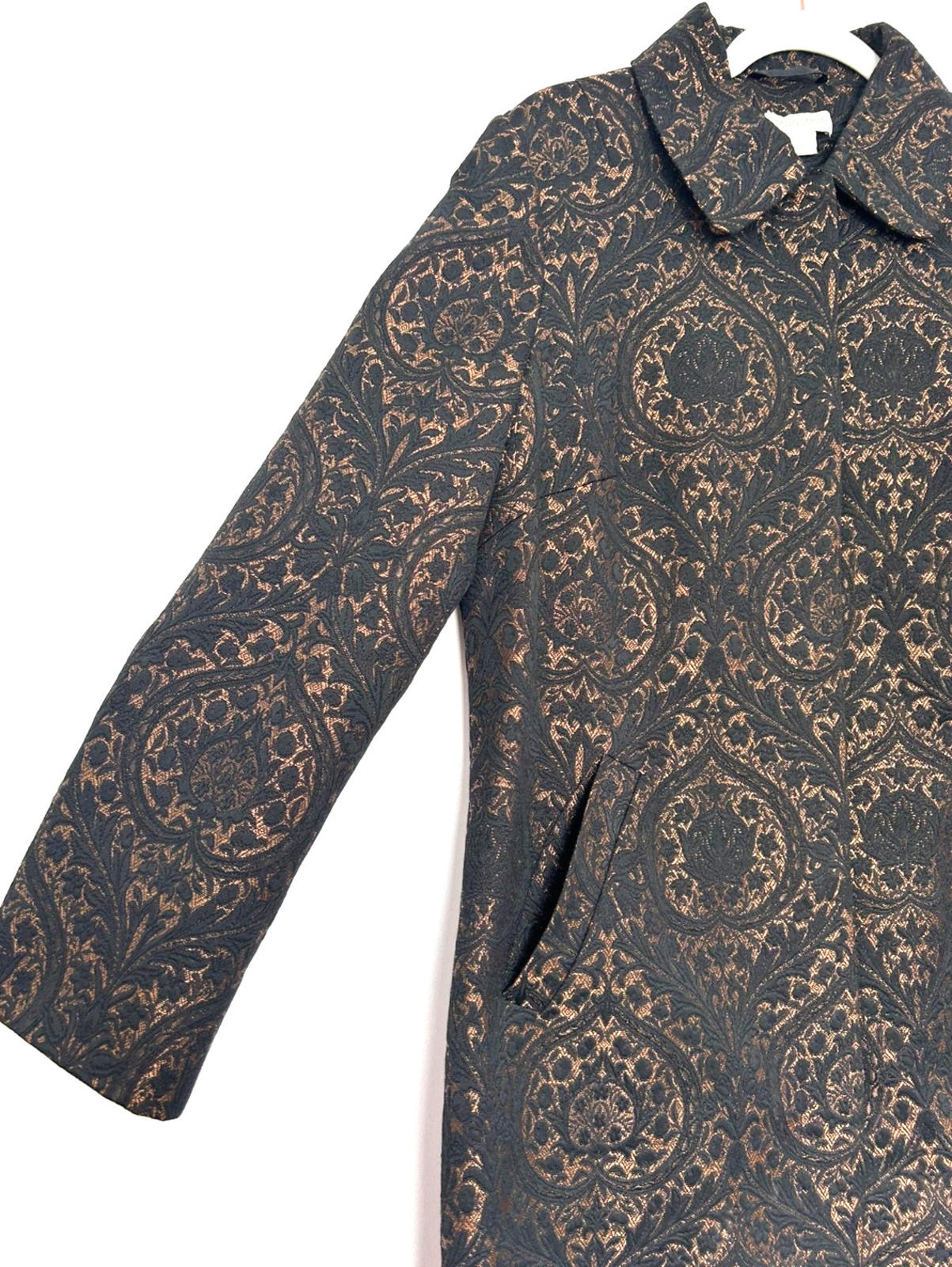 MONSOON Coat 14 Black & Bronze Brocade Concealed Fastenings Long Sleeves