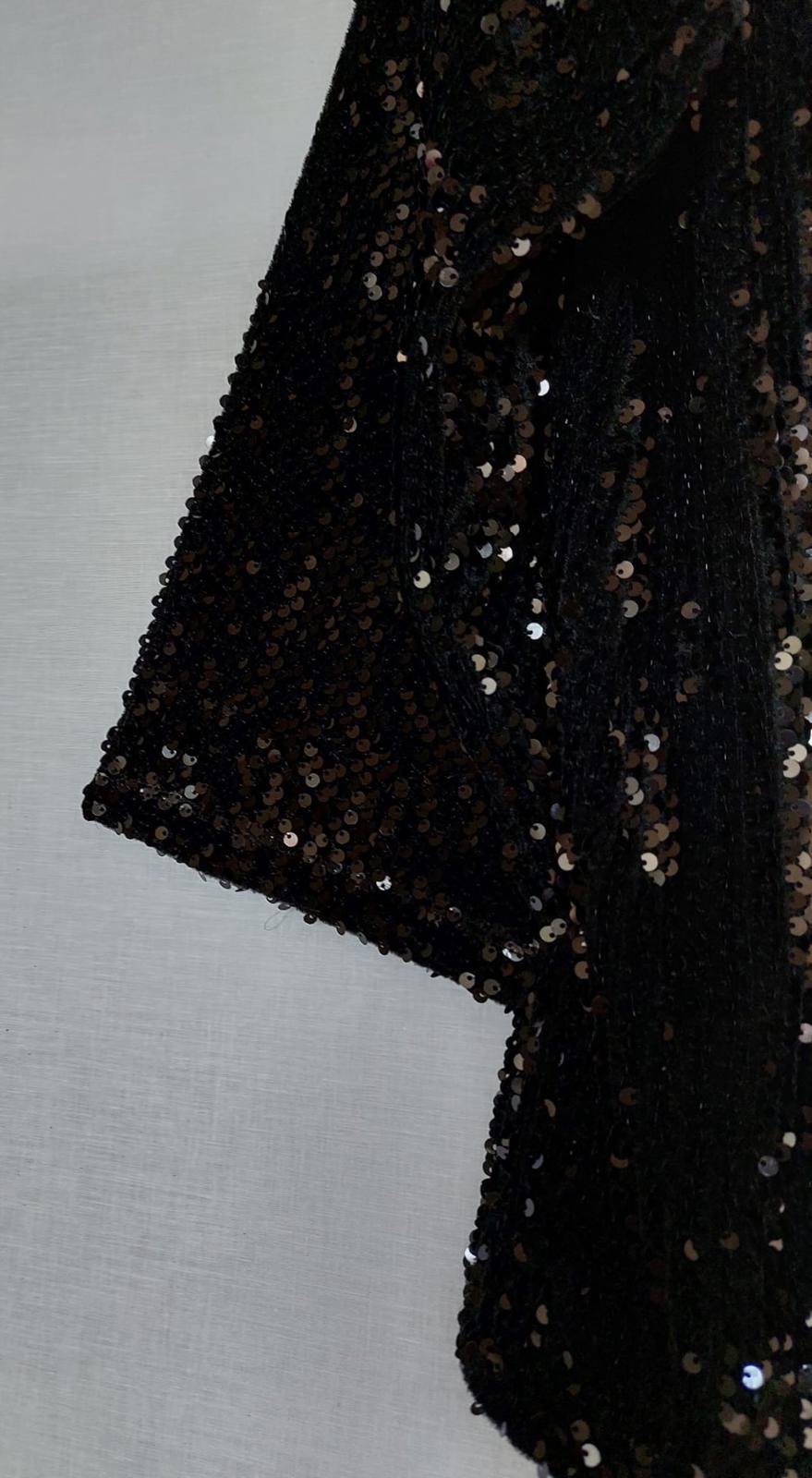 NEXT Evening Jacket Large Black Sequins Lined Long Sleeves Fabulous