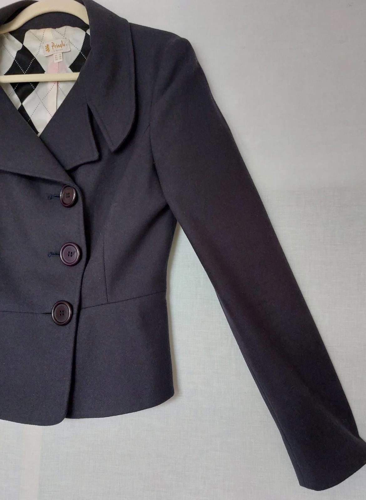 PRINGLE of SCOTLAND Jacket 12 Blue Wool Blend Lined Buttons