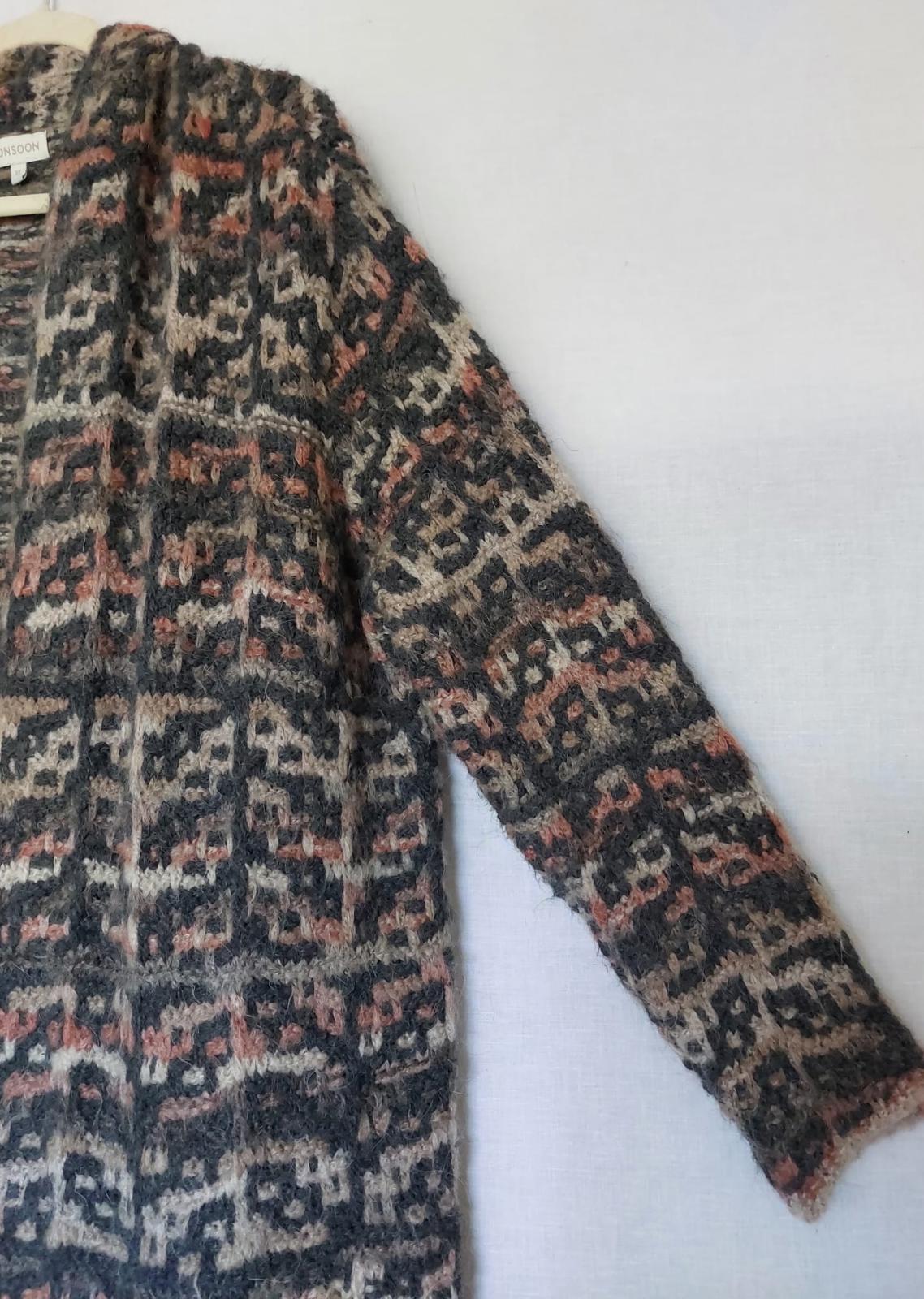 MONSOON XL Coatigan Pink Charcoal Pockets Long Sleeves Edge to Edge Style