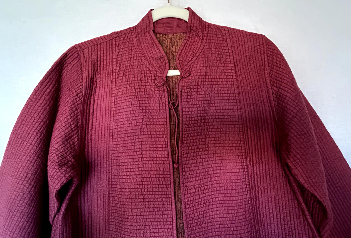 Quilted Jacket Coat S/M Cotton Raspberry Long Sleeve Tassel Fastening