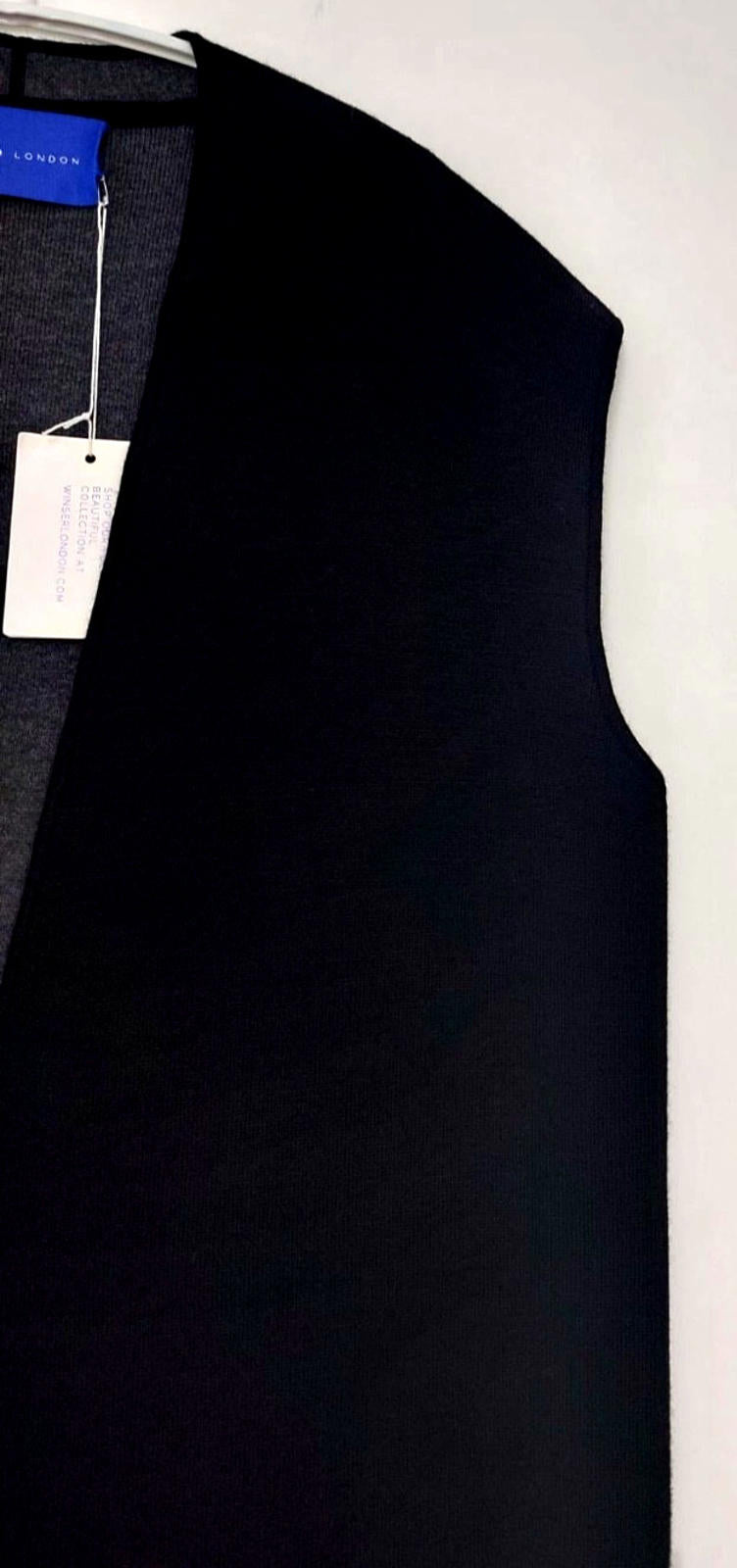 Winser London Gilet Large Black & Grey Pockets Edge to Edge Wool Blend BNWT!