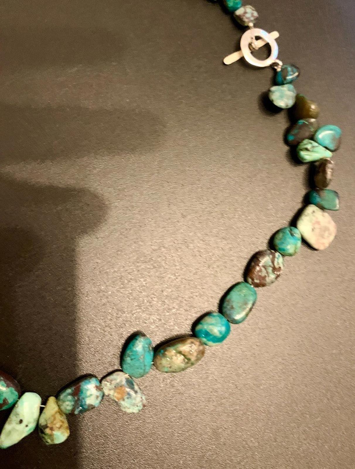 Necklace Chrysocolla Silver Toggle Boho  22 ins