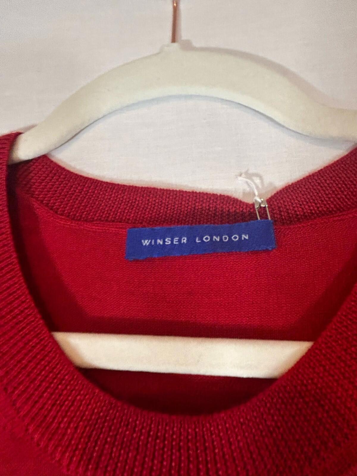WINSER LONDON Jumper Large Lipstick Red Merino Wool Deep Turnback Cuffs L BNWT
