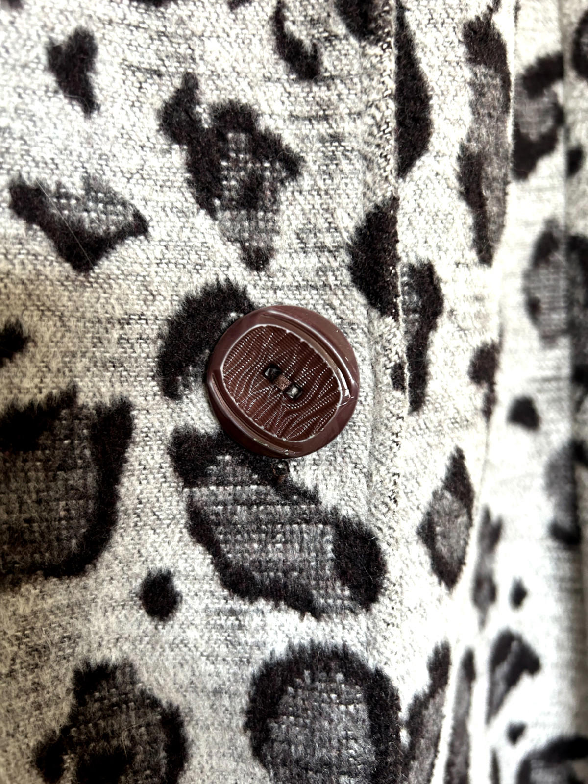 Coat Jacket L/XL Grey & Black Wool Blend Fabric Buttons Pockets