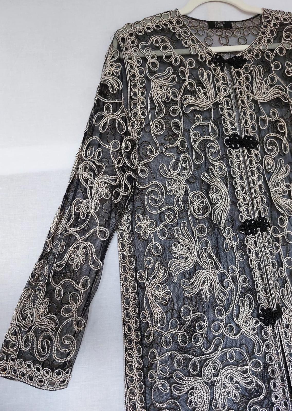 YEN Evening Jacket OS Black & Gold Appliqué Frog Fastenings Side Slits