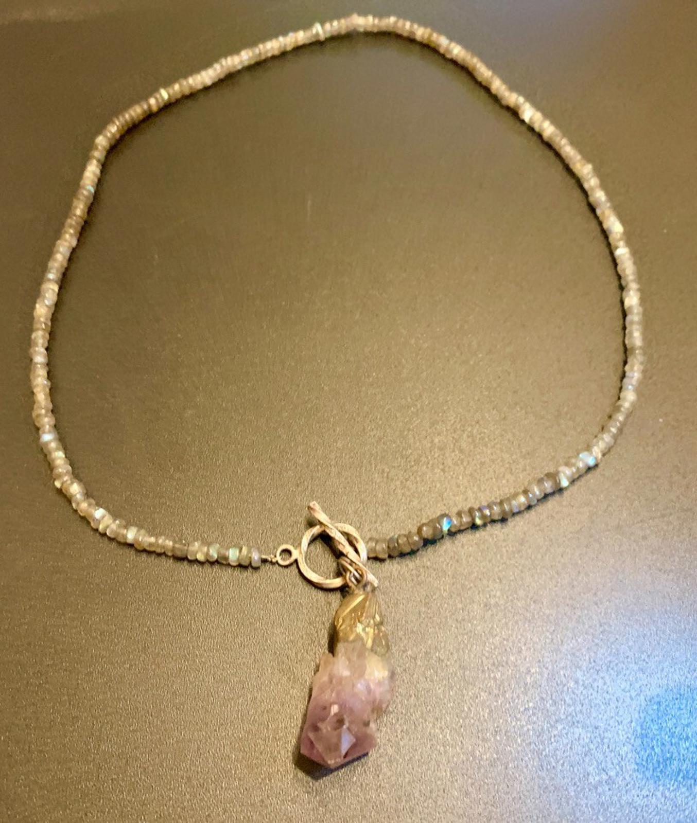 Necklace Labradorite Amethyst Nuggets Silver Toggle Clasp 22 ins