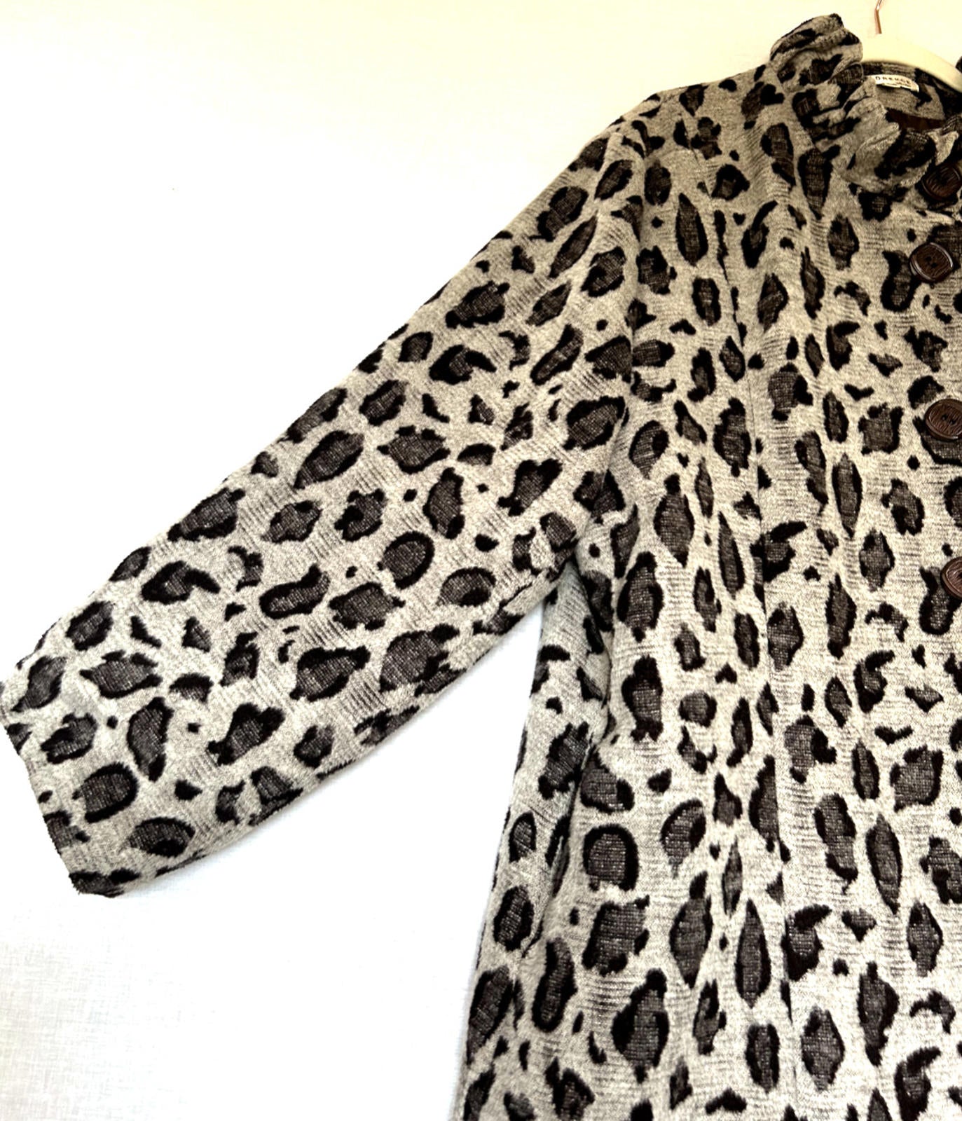 Coat Jacket L/XL Grey & Black Wool Blend Fabric Buttons Pockets