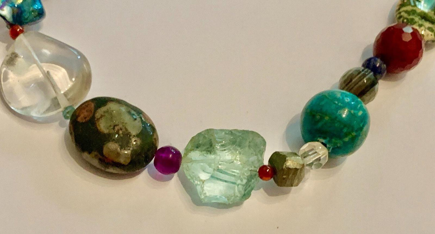 Necklace Lapis, Ocean Jasper, Fluorite, Ruby,  Amazonite, Silver