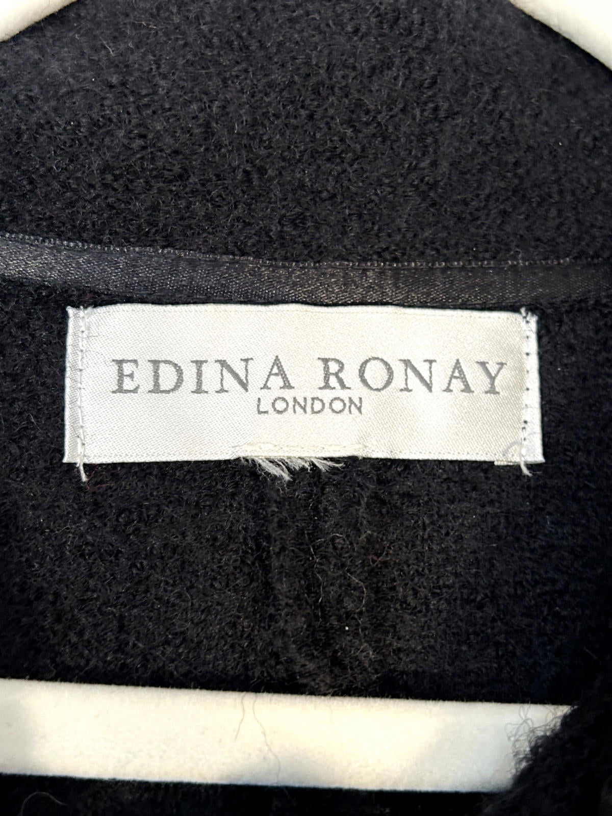 EDINA RONAY Coat 12/14 Black Mid Length 100% Wool Flower Appliqué Button Through