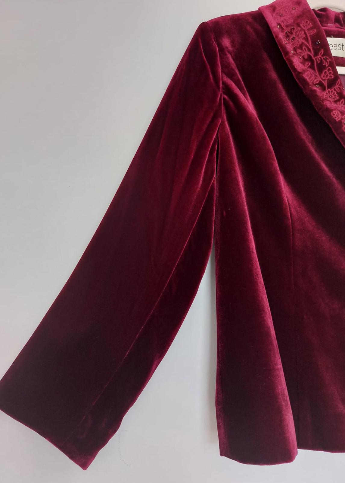 EASTEX Velvet Jacket 14 Deep Claret Silk Blend Embroidered Beaded Lined BNWT