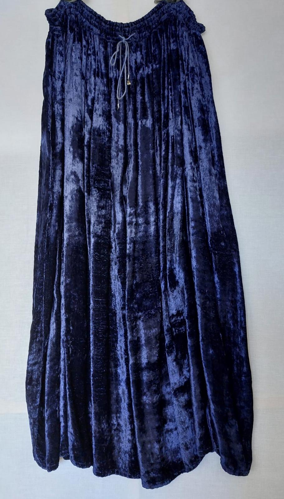Skirt OS Saphire Blue Crushed Velvet Elasticated Waist Tassel Ties Midaxi Length
