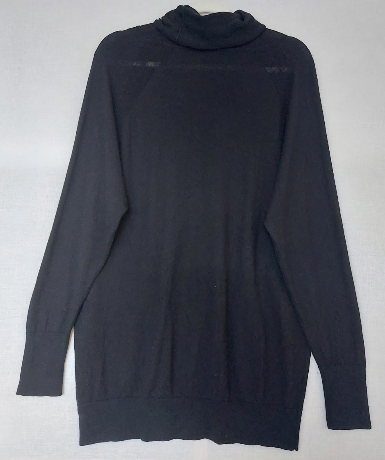 WINSER LONDON Roll Neck Jumper Large Black Lightweight Merino Wool Blend