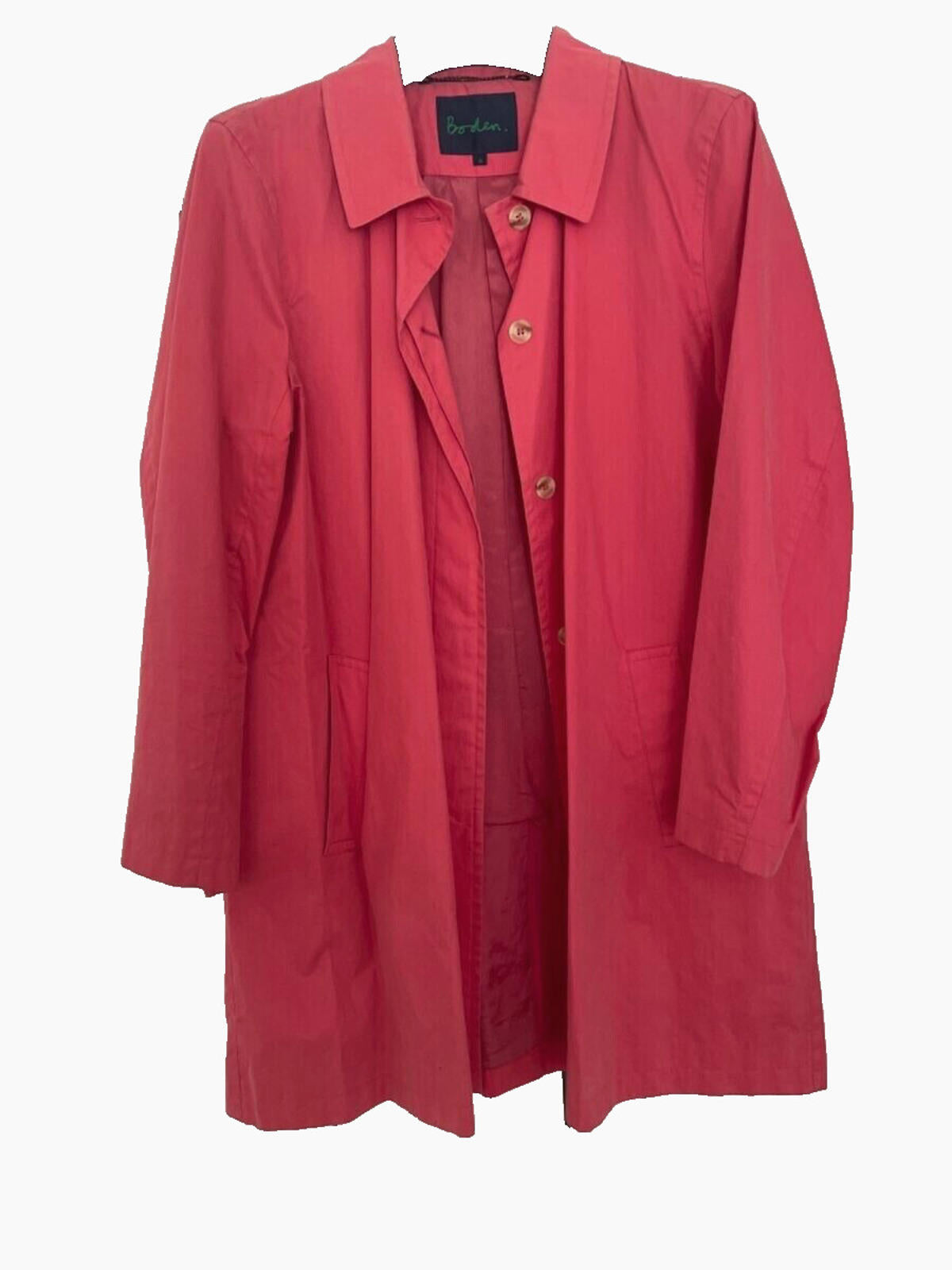 BODEN Trench Coat 12 Pinky Red Waxed Button Through Lined Pockets
