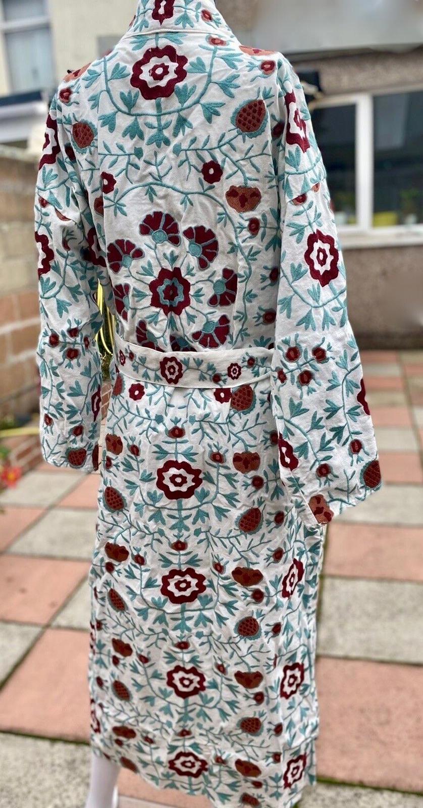 ZARA Coat Kimono Large Boho Embroidered Linen Floral Oversized Belted