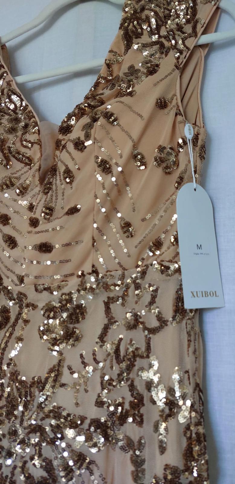 Evening Dress Medium Champagne Gold Lined Sequins Bust Padding Maxi Length BNWT