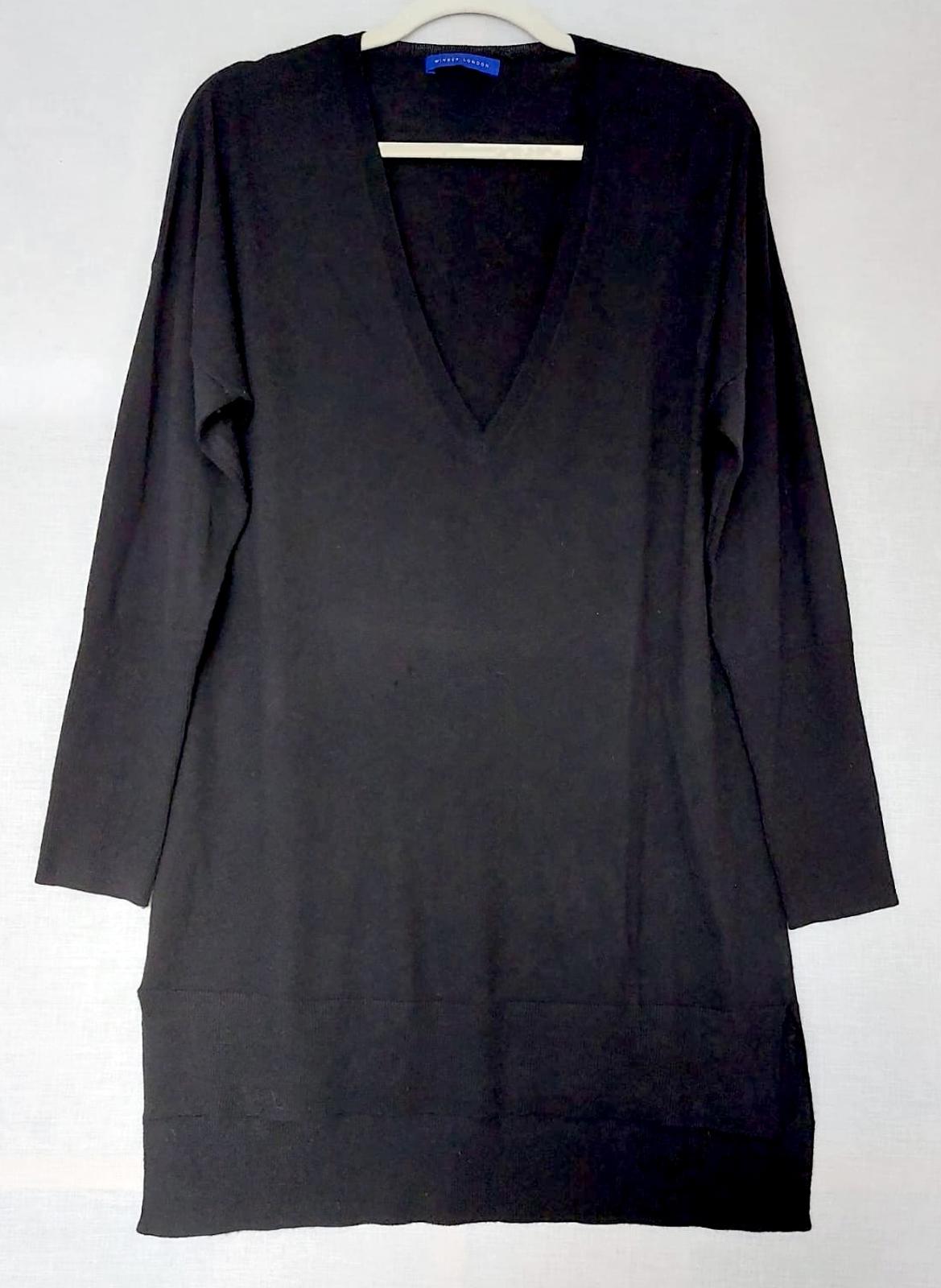 WINSER LONDON Jumper Large Black Merino Wool Blend V-Neck Side Slits
