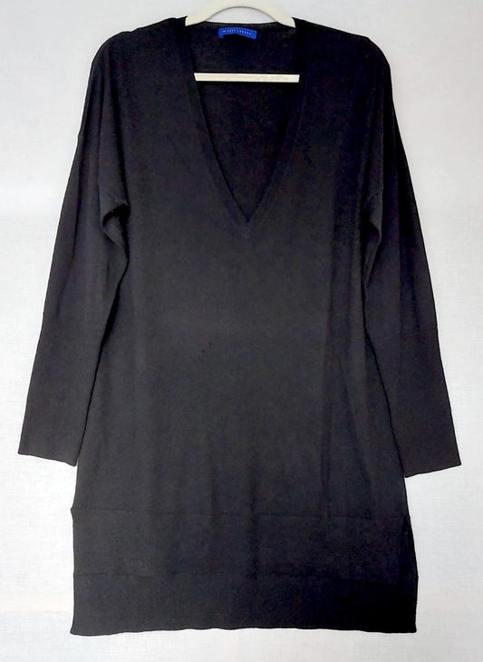 WINSER LONDON Jumper Large Black Merino Wool Blend V-Neck Side Slits