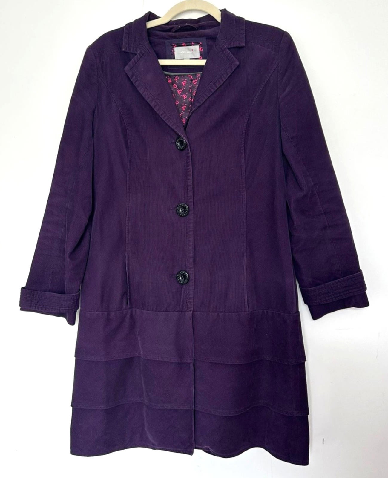 PER UNA Coat 12 Deep Purple Cotton Needle Cord Layered Hemline Lined Pockets