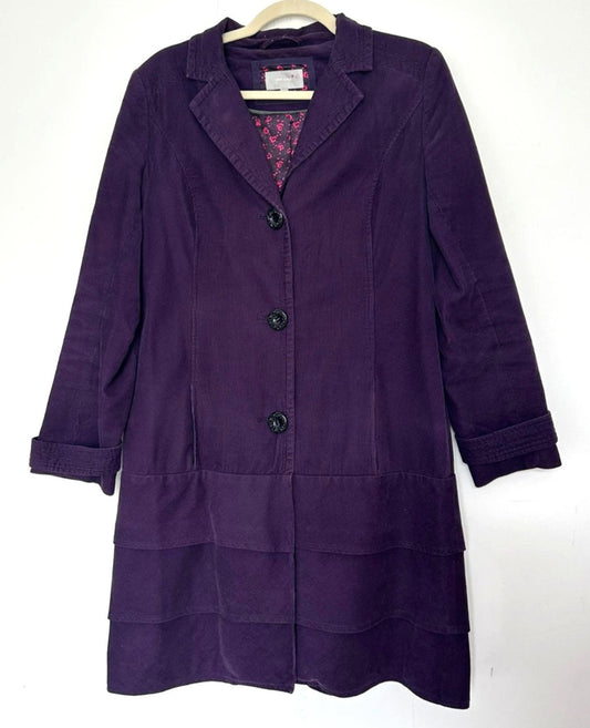 PER UNA Coat 12 Deep Purple Cotton Needle Cord Layered Hemline Lined Pockets