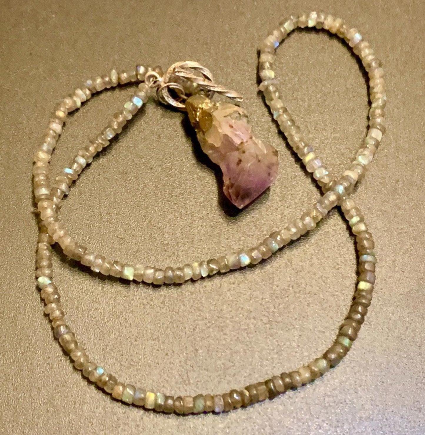 Necklace Labradorite Amethyst Nuggets Silver Toggle Clasp 22 ins