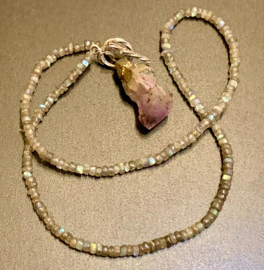 Necklace Labradorite Amethyst Nuggets Silver Toggle Clasp 22 ins