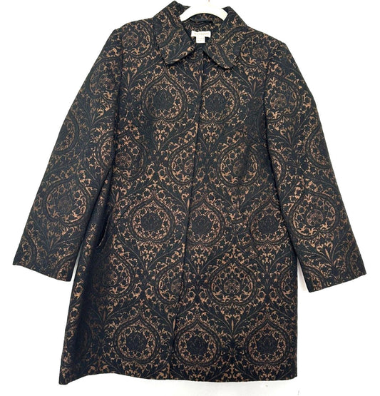 MONSOON Coat 14 Black & Bronze Brocade Concealed Fastenings Long Sleeves