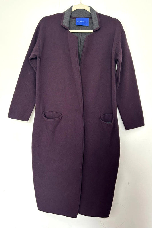 WINSER LONDON Coat Small Deep Purple & Grey Wool Blend Knitted Pockets Lapels