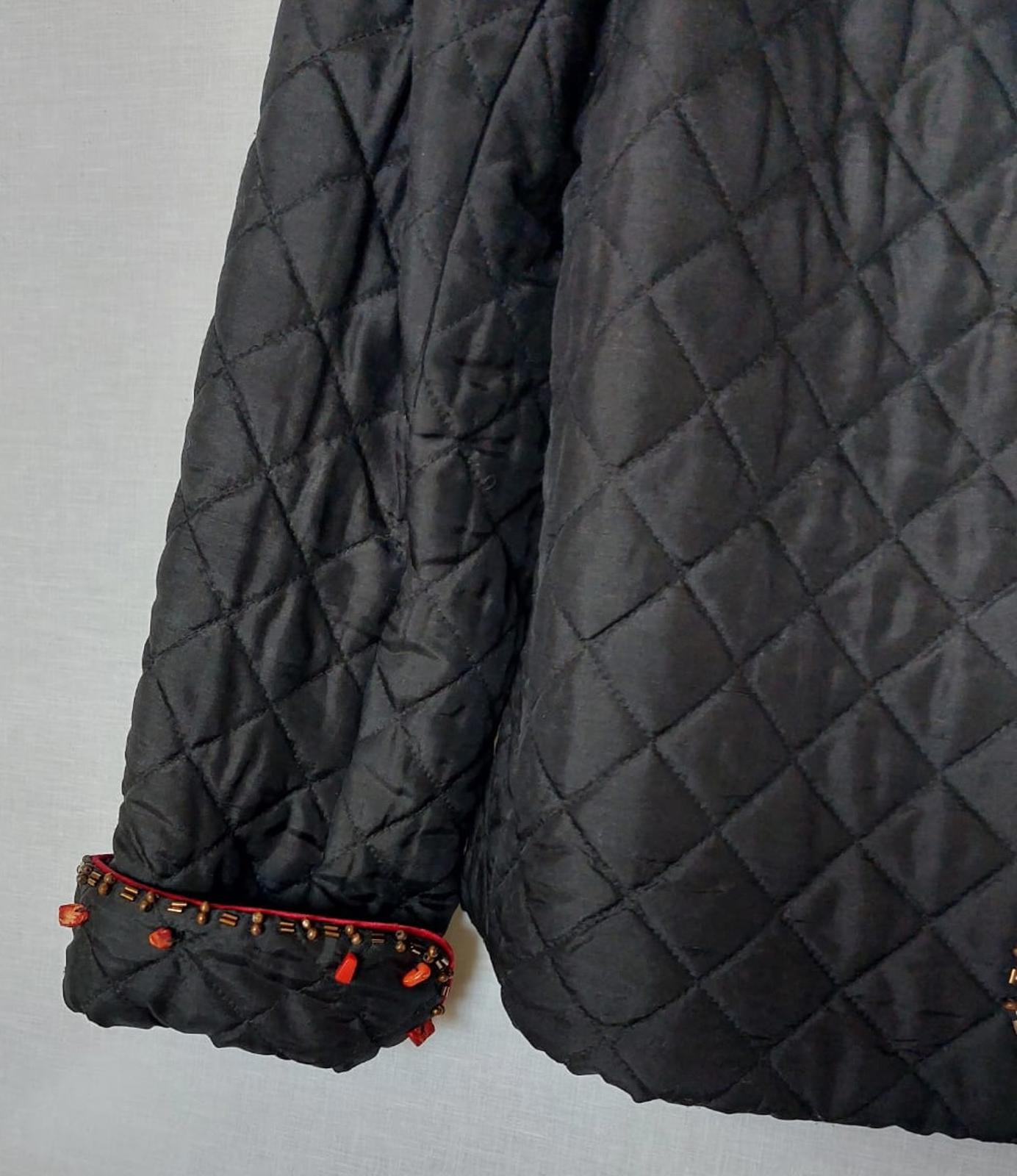 SILKLAND Jacket XL Black 100% Silk Beads Stones Lined Long Sleeves