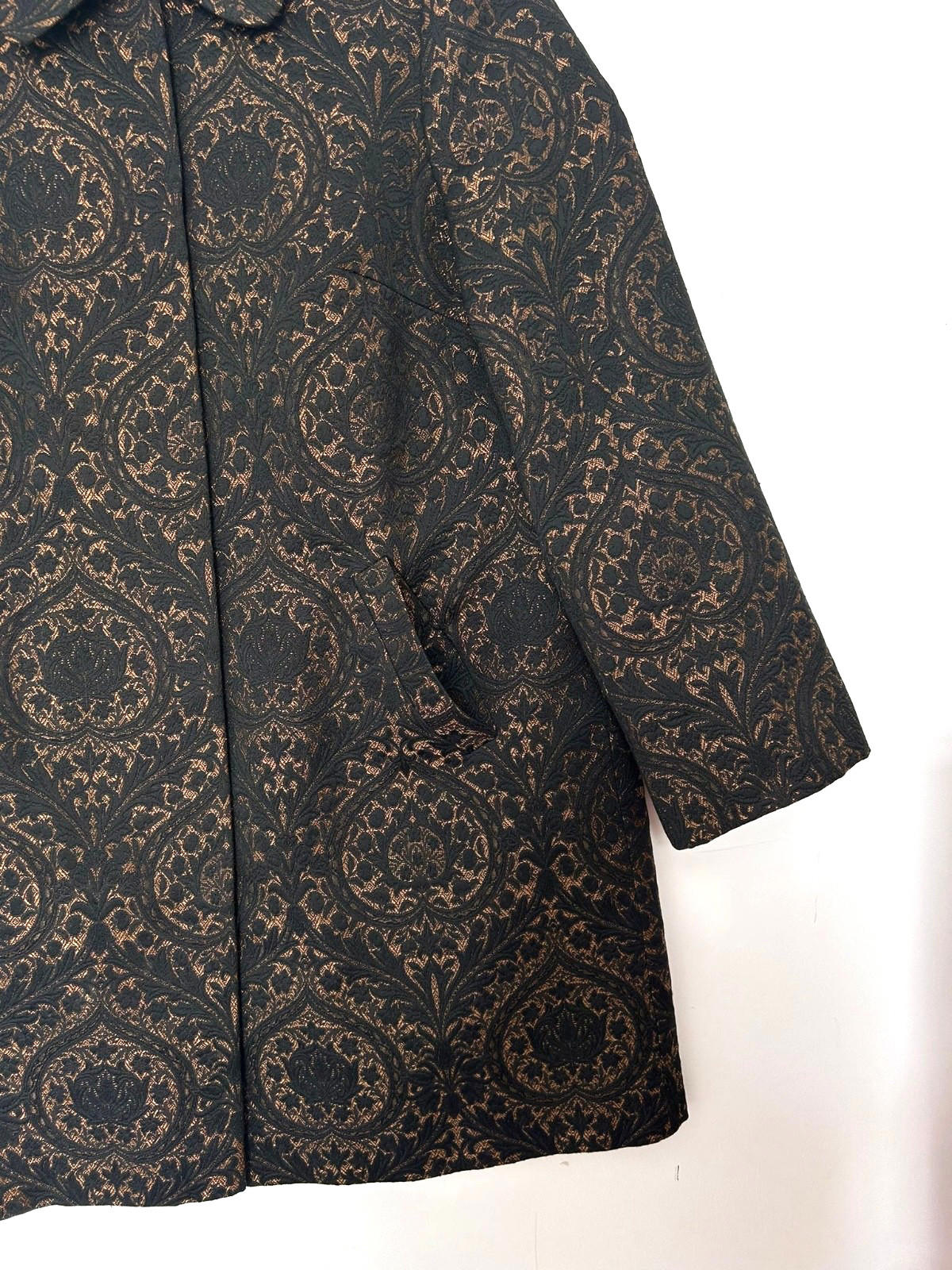 MONSOON Coat 14 Black & Bronze Brocade Concealed Fastenings Long Sleeves