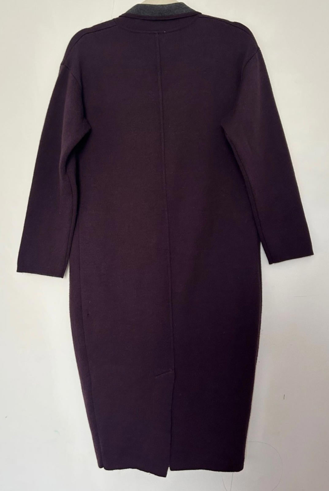 WINSER LONDON Coat Small Deep Purple & Grey Wool Blend Knitted Pockets Lapels