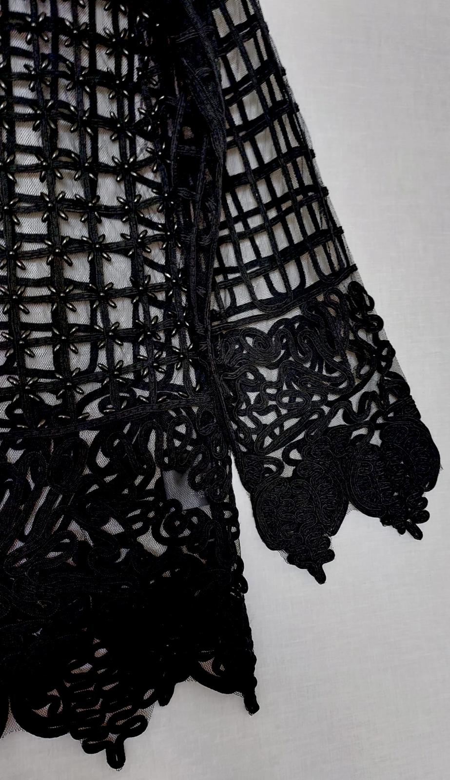 Evening Jacket Top Medium Black Beaded Embroidered Appliqué Stunning