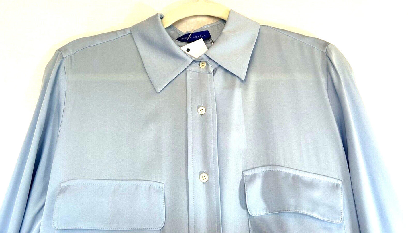 WINSER LONDON Dress Large Soft Blue Silk Maxi Shirt Style Dress BNWT