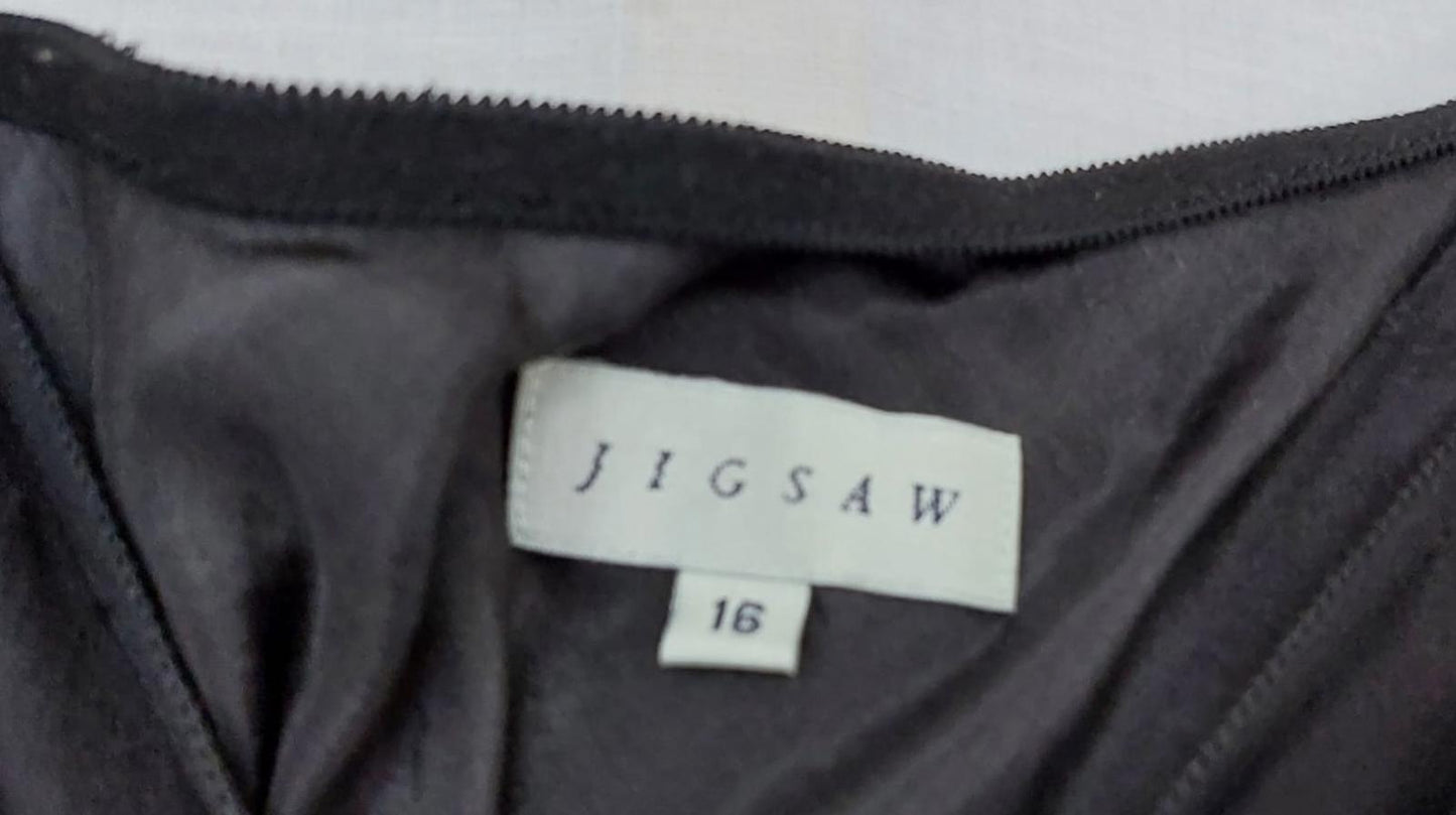 JIGSAW Skirt 16 Black 100% Silk Lined Frill Beautiful