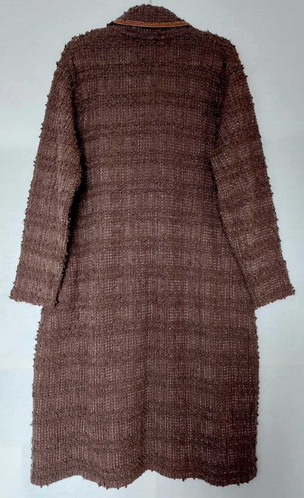 MONSOON Coatigan 20 Brown Wool Blend Velvet Trim Knitted Button Long Sleeves