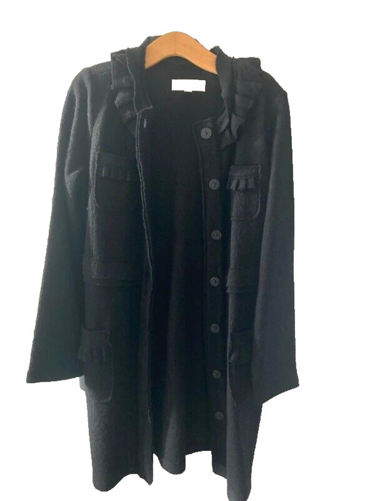 EDINA RONAY Coat 14 Black 100% Wool Button Through Pockets