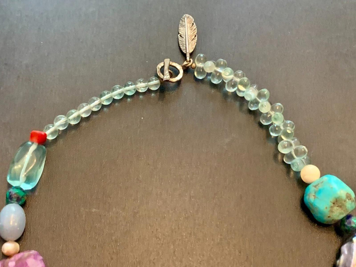 Necklace Rhodochrosite, Lava, Pyrite, Fluorite, Pearl, Turquoise, Charoite