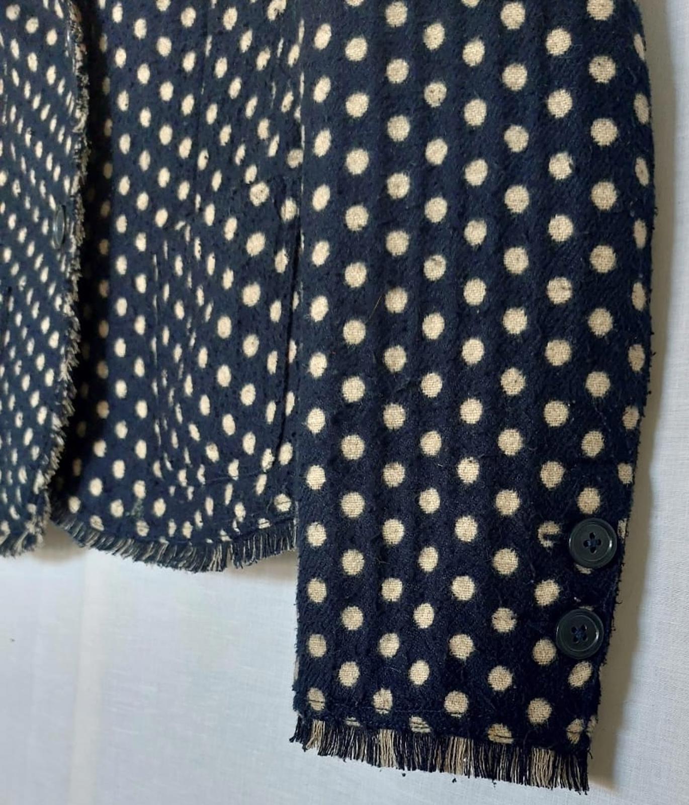 BODEN Jacket 12 Navy Spot Wool Blend Pockets Fringe Trim