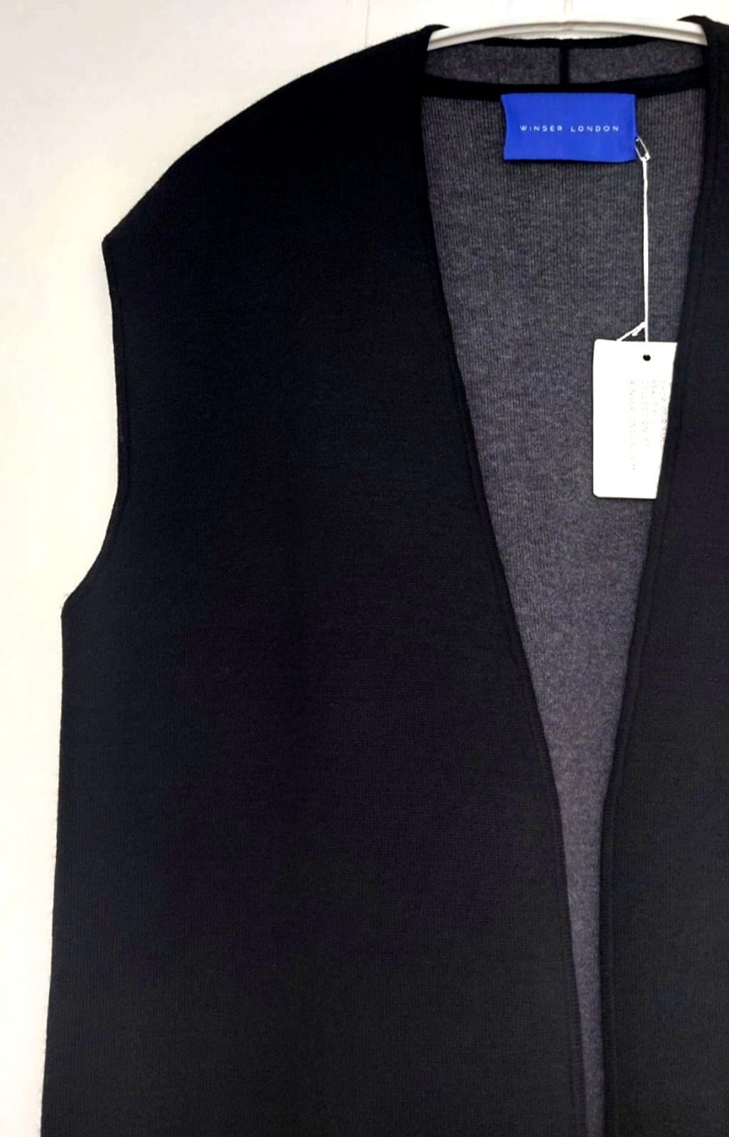 Winser London Gilet Large Black & Grey Pockets Edge to Edge Wool Blend BNWT!