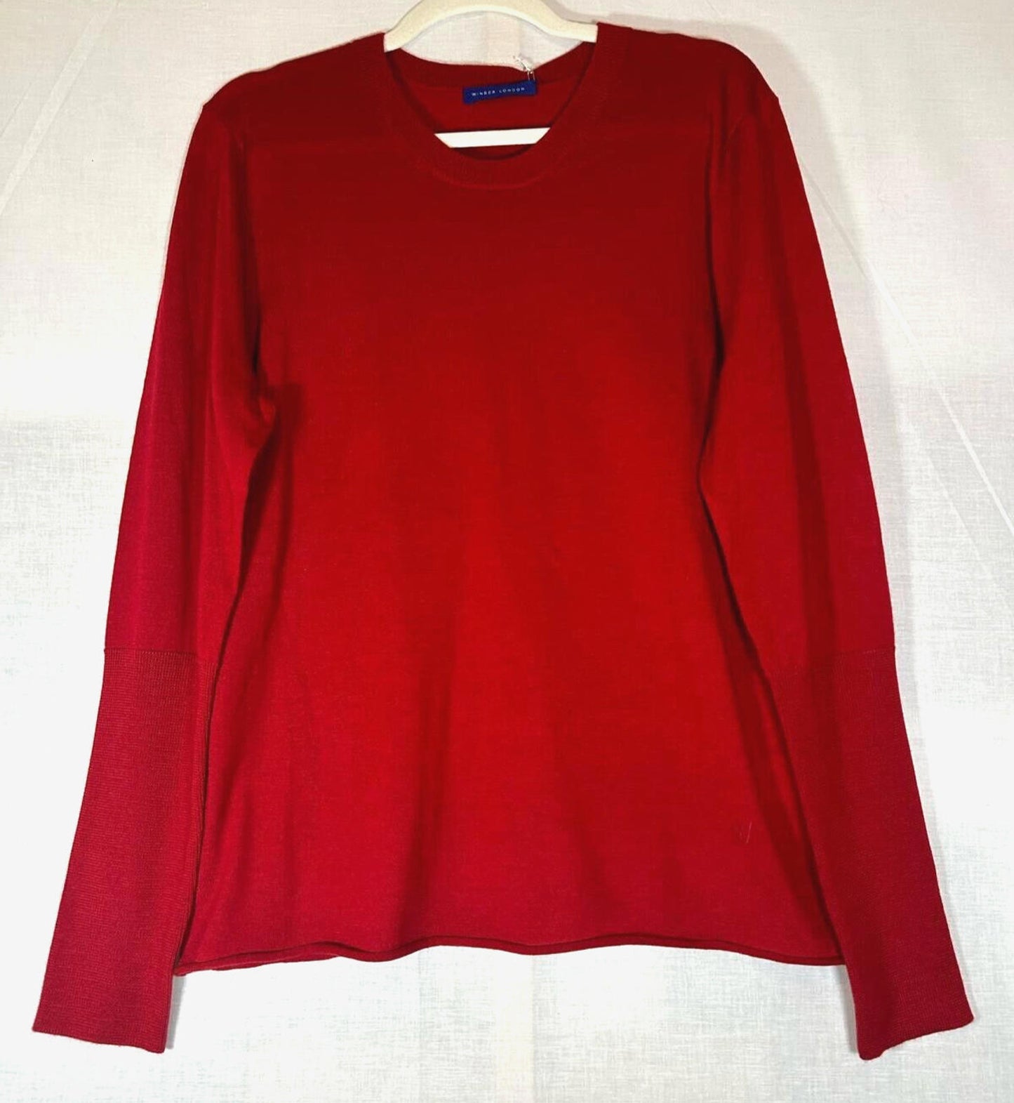 WINSER LONDON Jumper Large Lipstick Red Merino Wool Deep Turnback Cuffs L BNWT