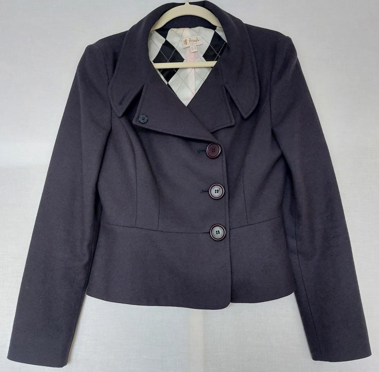 PRINGLE of SCOTLAND Jacket 12 Blue Wool Blend Lined Buttons
