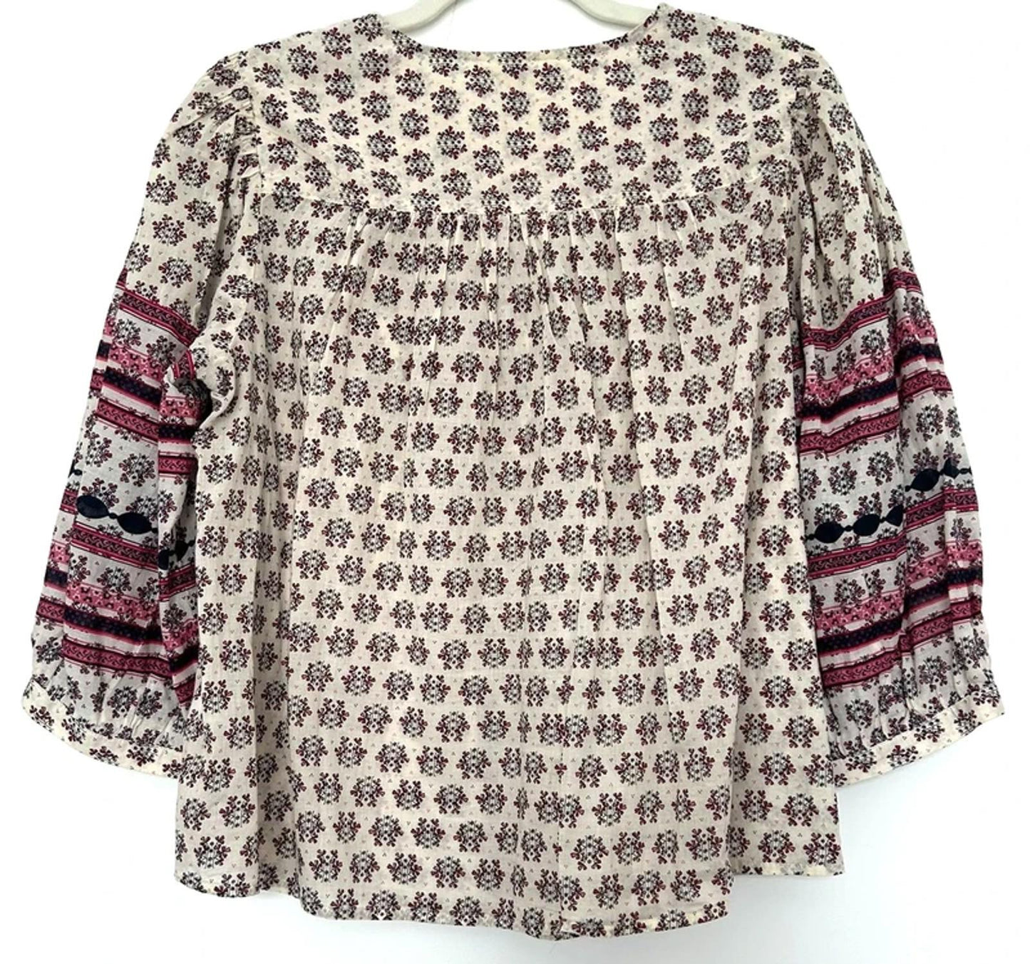 Per Una Tunic Top Medium Cotton Block Printed Faux Wrap Contrast Sleeves