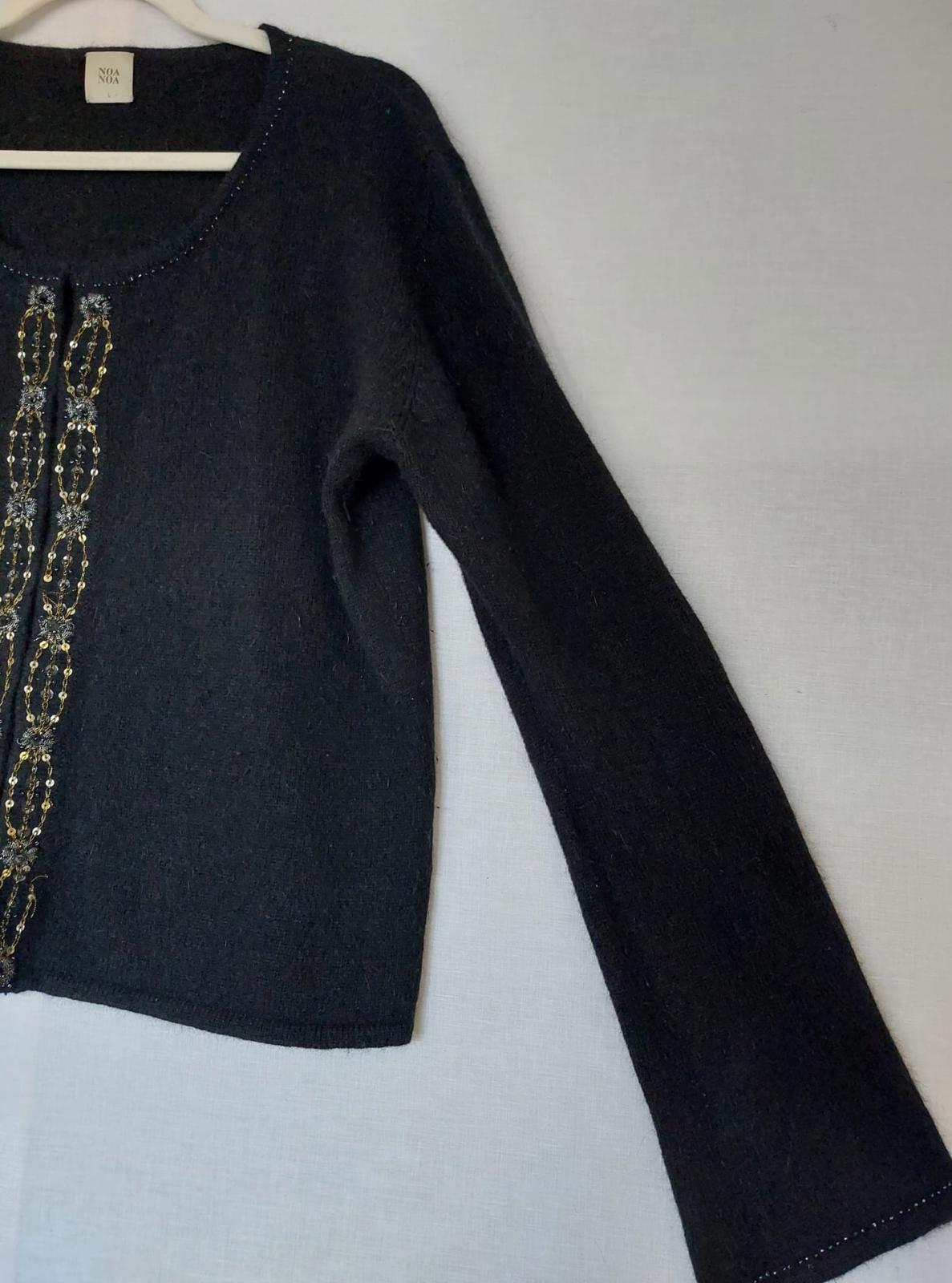 NOA NOA Cardigan Large Black Wool Angora Blend Beads Sequins Long Sleeves