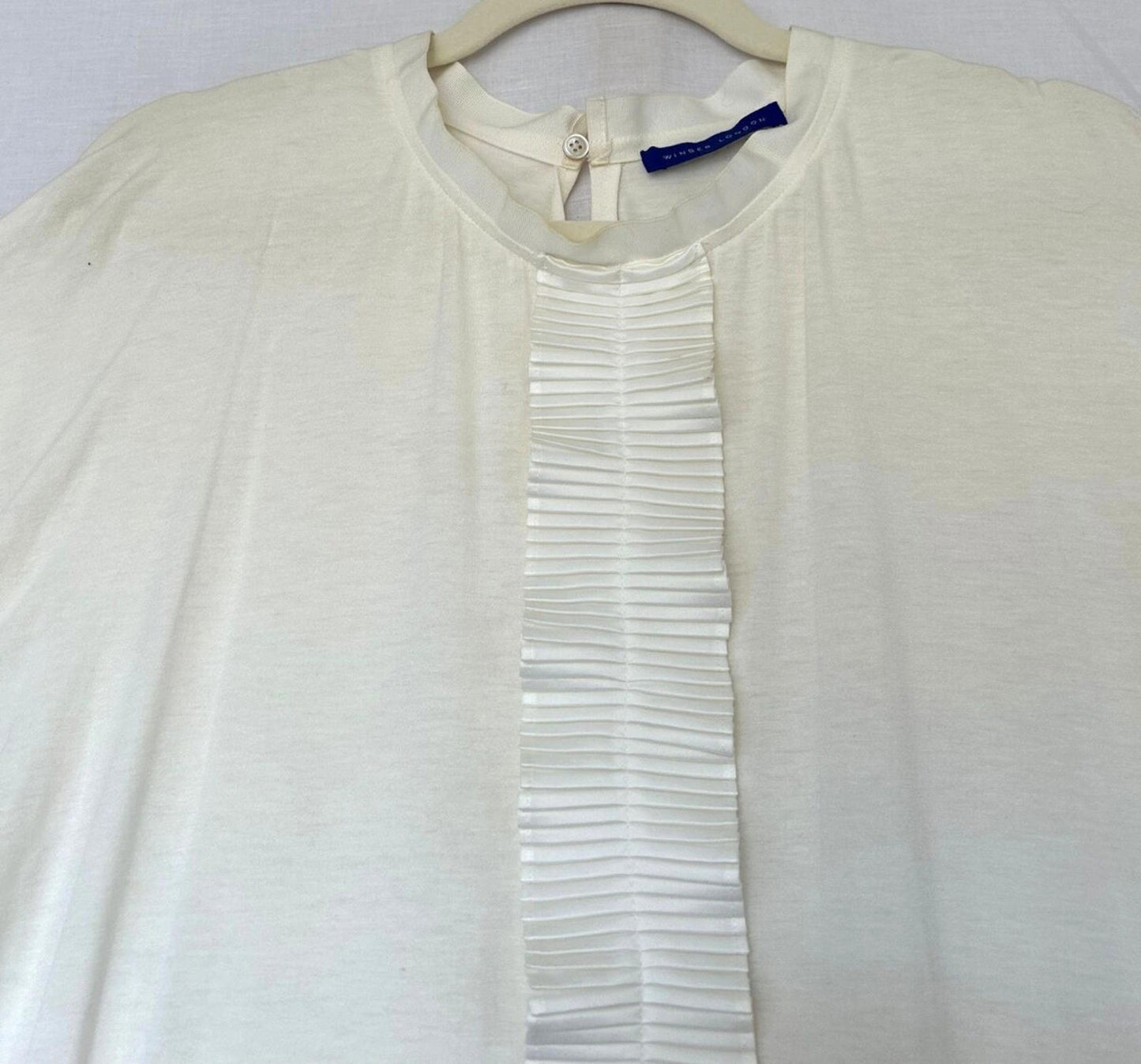 WINSER LONDON Top Large Ivory T-Shirt Top Short Sleeves Ruffle Trim BNWOT