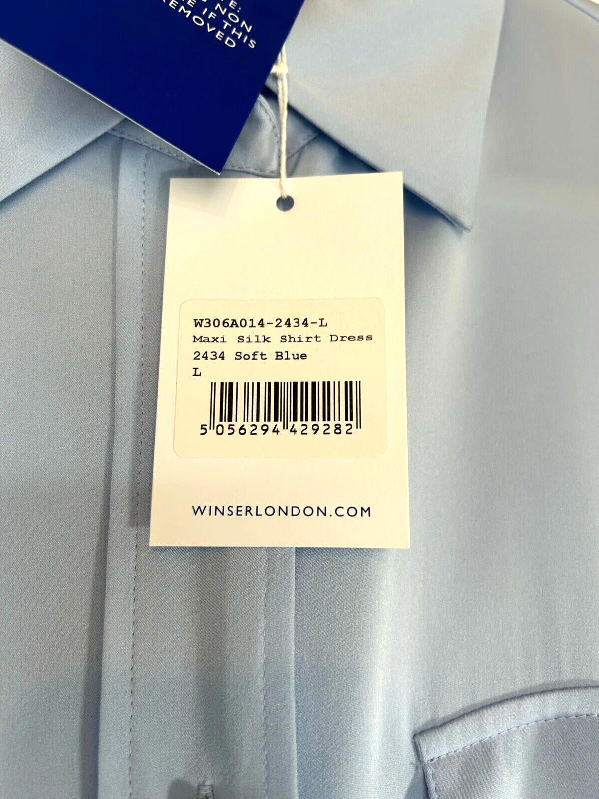 WINSER LONDON Dress Large Soft Blue Silk Maxi Shirt Style Dress BNWT