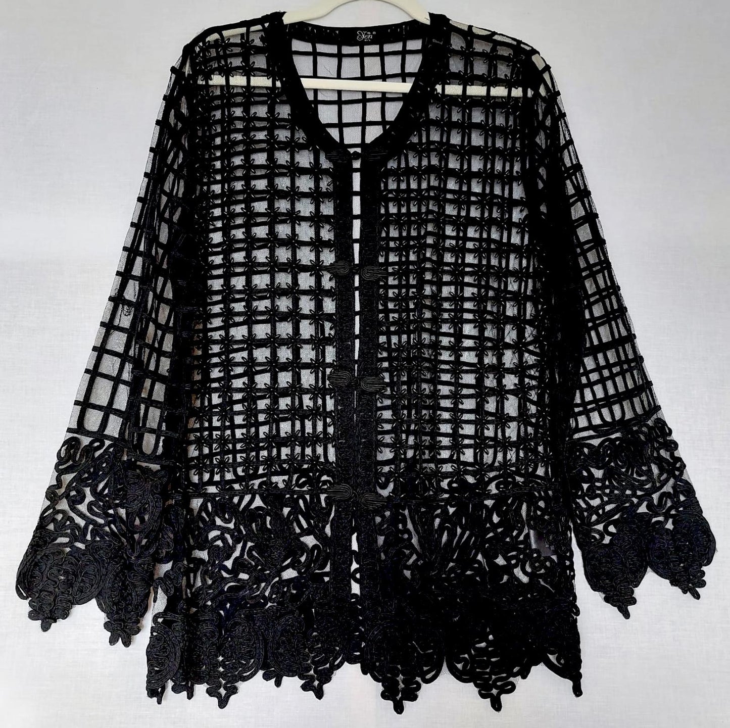 Evening Jacket Top Medium Black Beaded Embroidered Appliqué Stunning